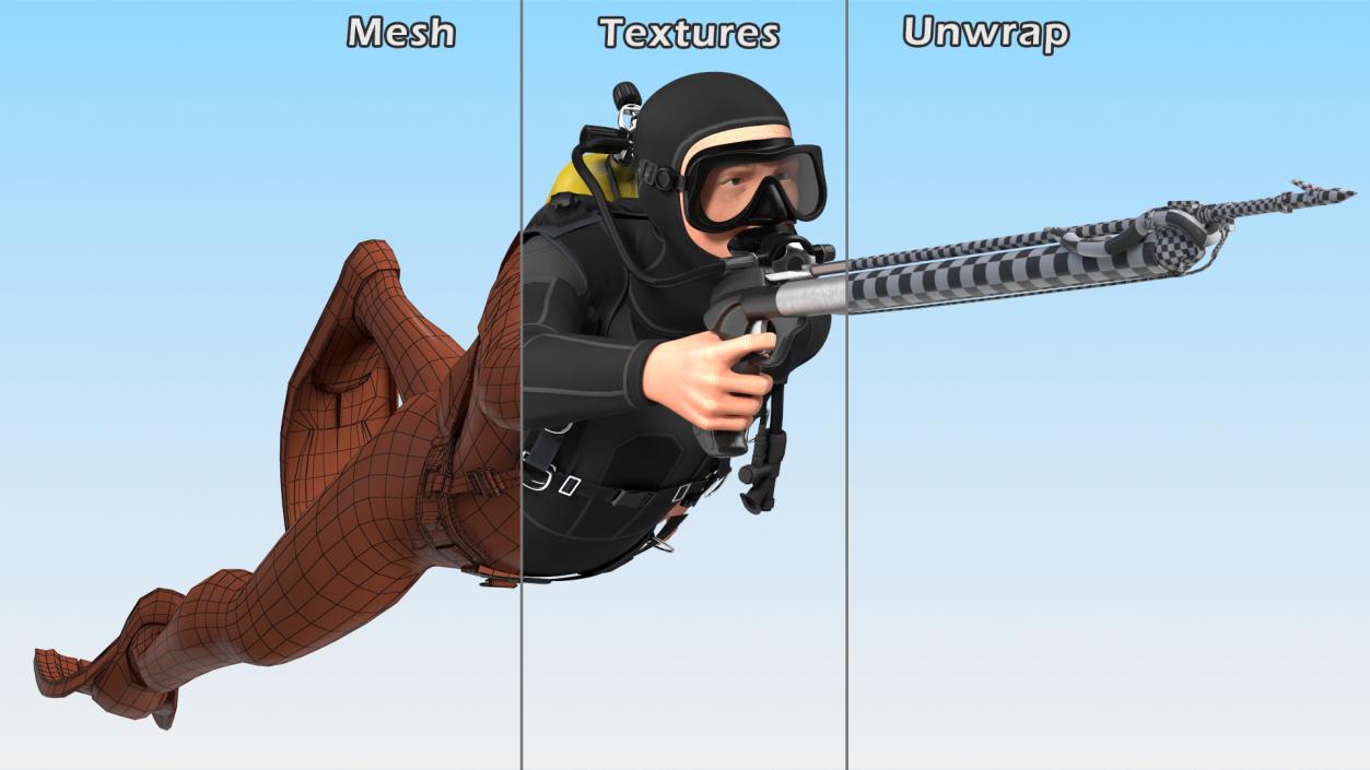 3D model Diver with Underwater Speargun