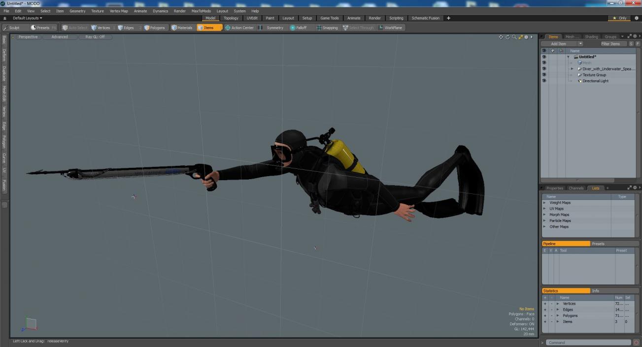 3D model Diver with Underwater Speargun