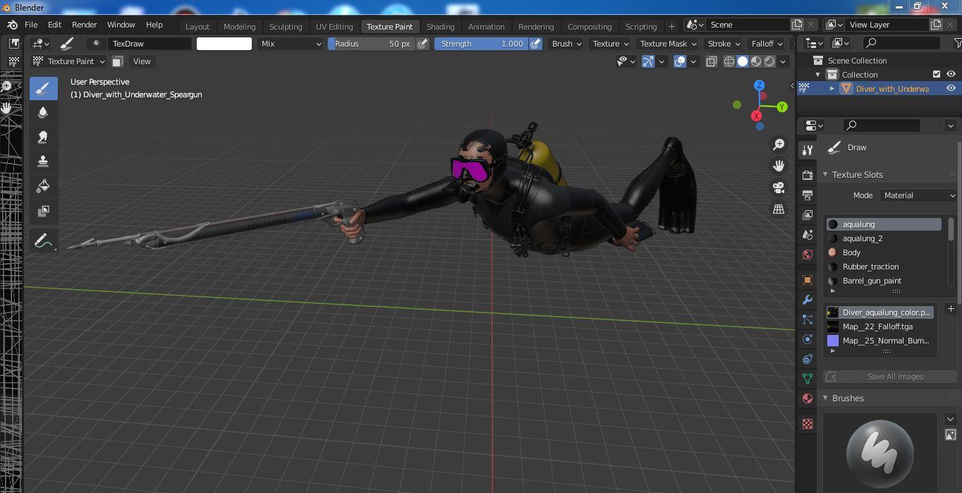 3D model Diver with Underwater Speargun