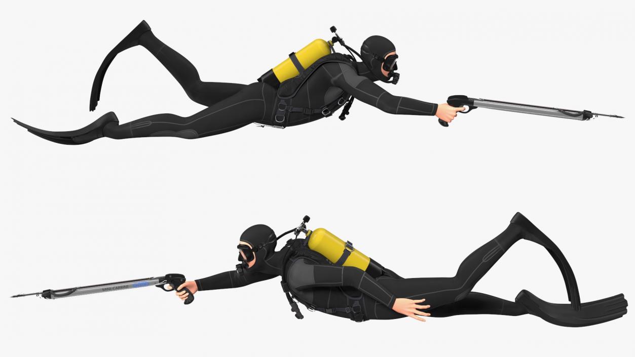 3D model Diver with Underwater Speargun