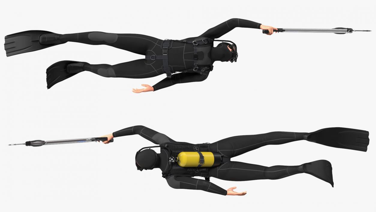 3D model Diver with Underwater Speargun