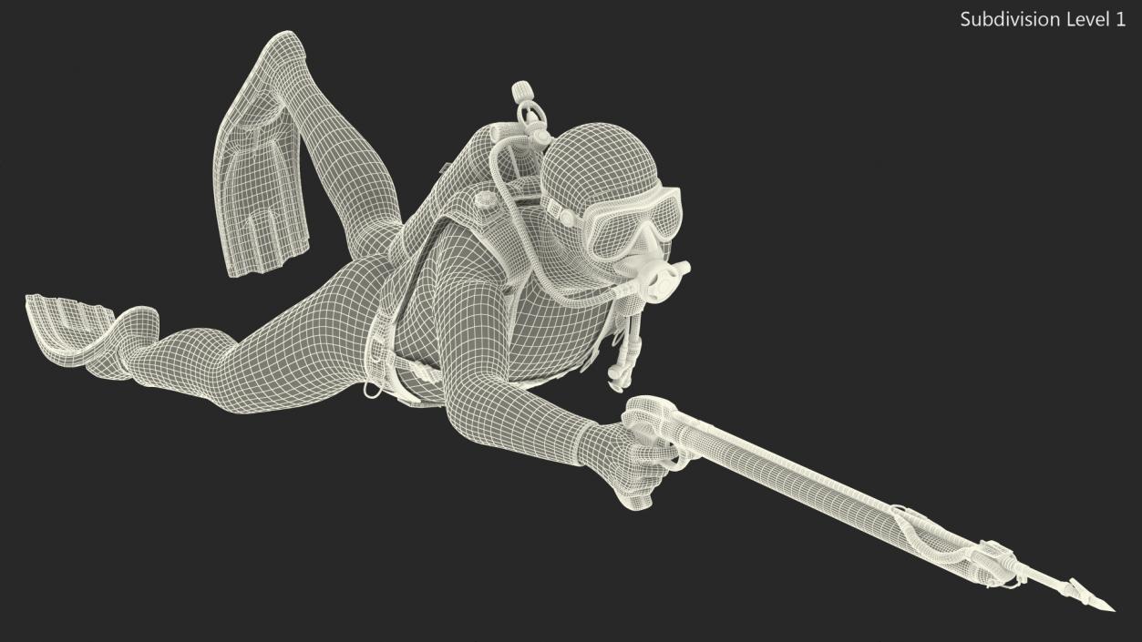 3D model Diver with Underwater Speargun