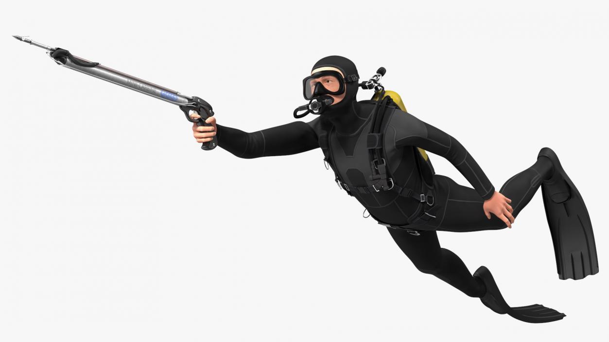 3D model Diver with Underwater Speargun