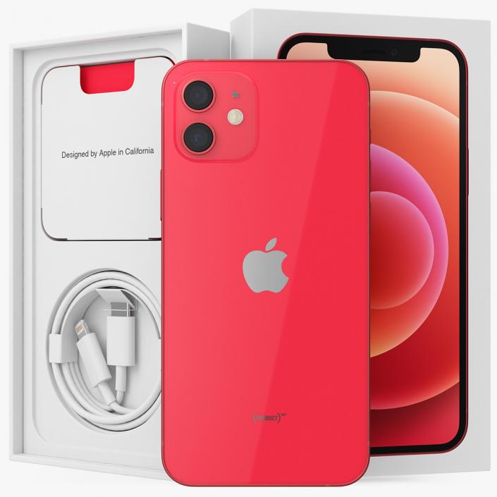 3D model Apple iPhone 12 Unboxed Product RED