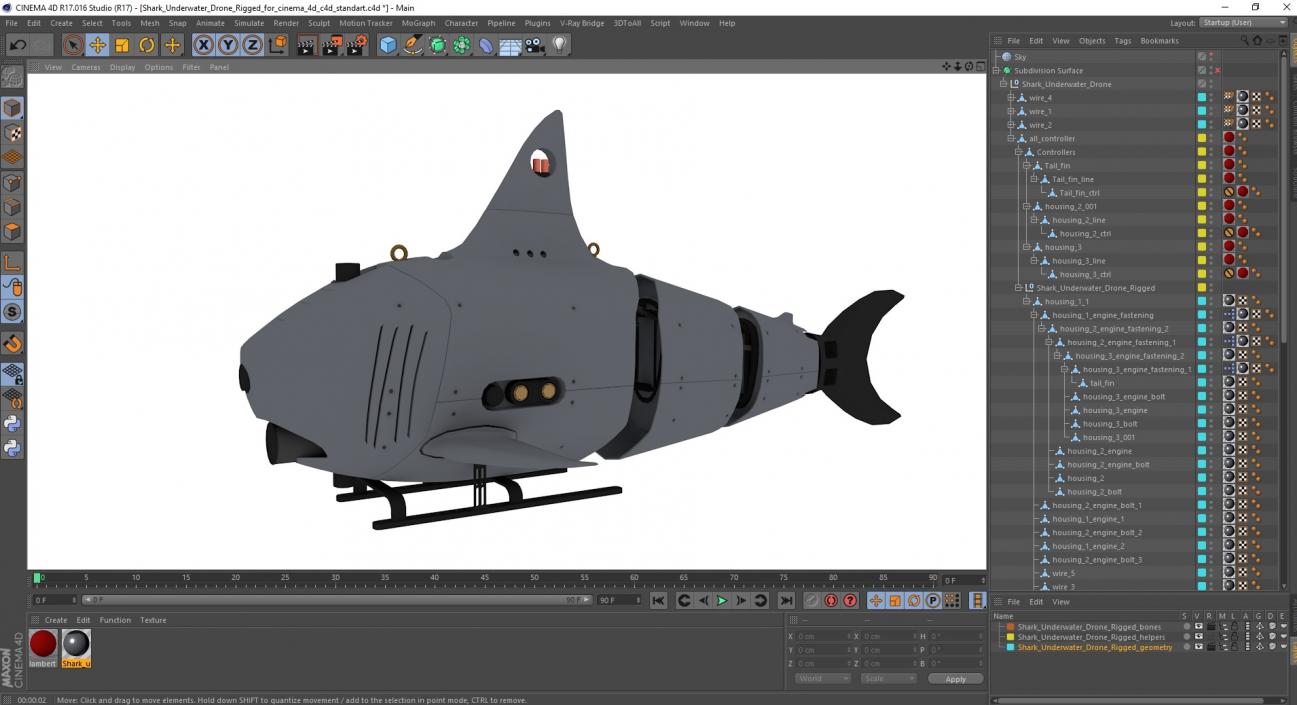 3D Shark Underwater Drone Rigged for Cinema 4D model