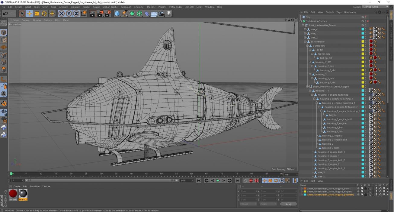 3D Shark Underwater Drone Rigged for Cinema 4D model