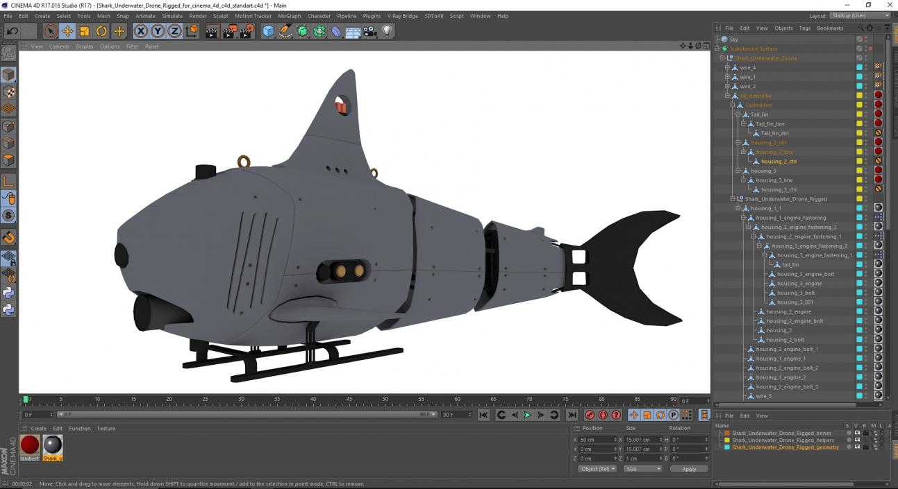 3D Shark Underwater Drone Rigged for Cinema 4D model