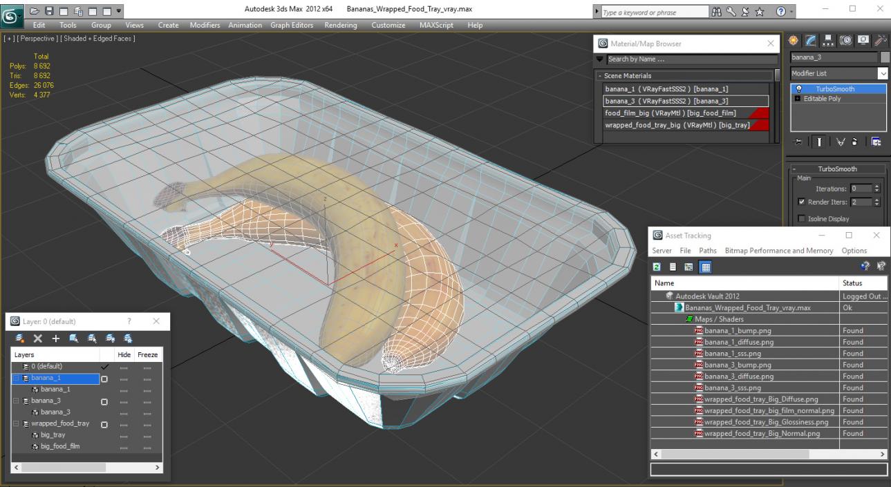 3D model Bananas Wrapped Food Tray