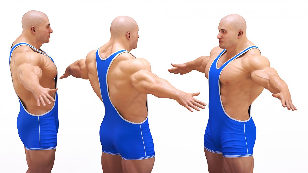 3D model Well Built Muscular Male in Blue Leotard