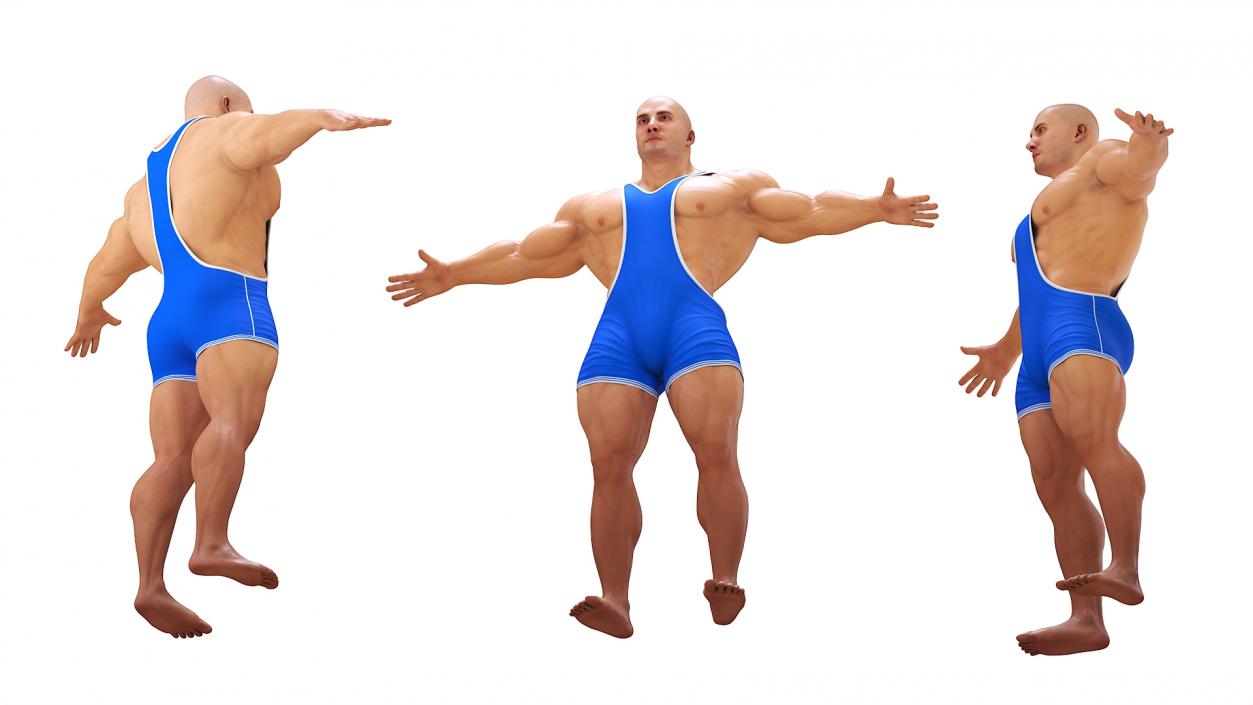 3D model Well Built Muscular Male in Blue Leotard