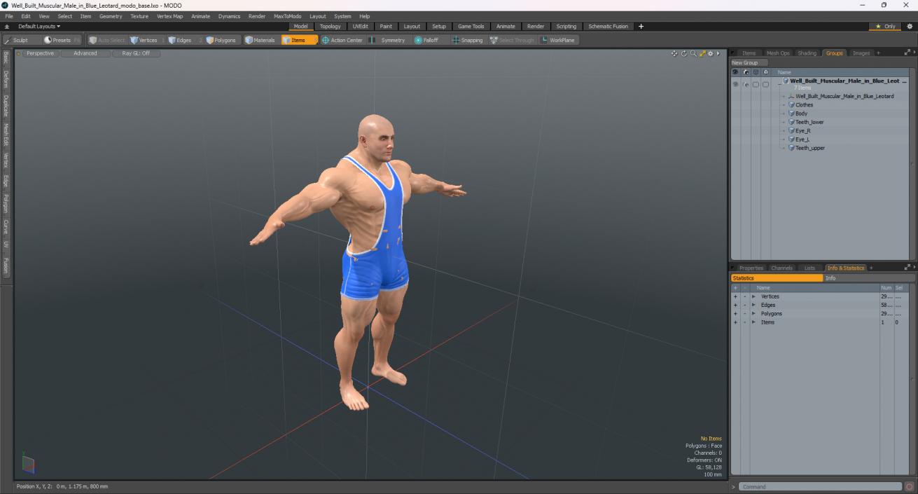 3D model Well Built Muscular Male in Blue Leotard