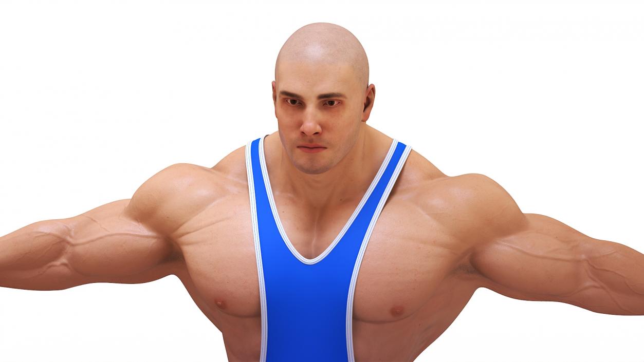 3D model Well Built Muscular Male in Blue Leotard