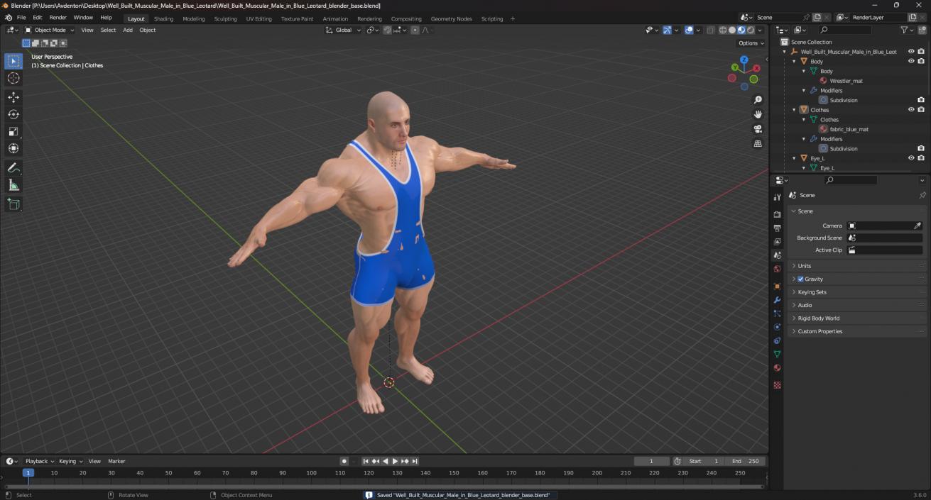 3D model Well Built Muscular Male in Blue Leotard