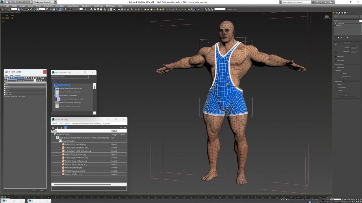 3D model Well Built Muscular Male in Blue Leotard