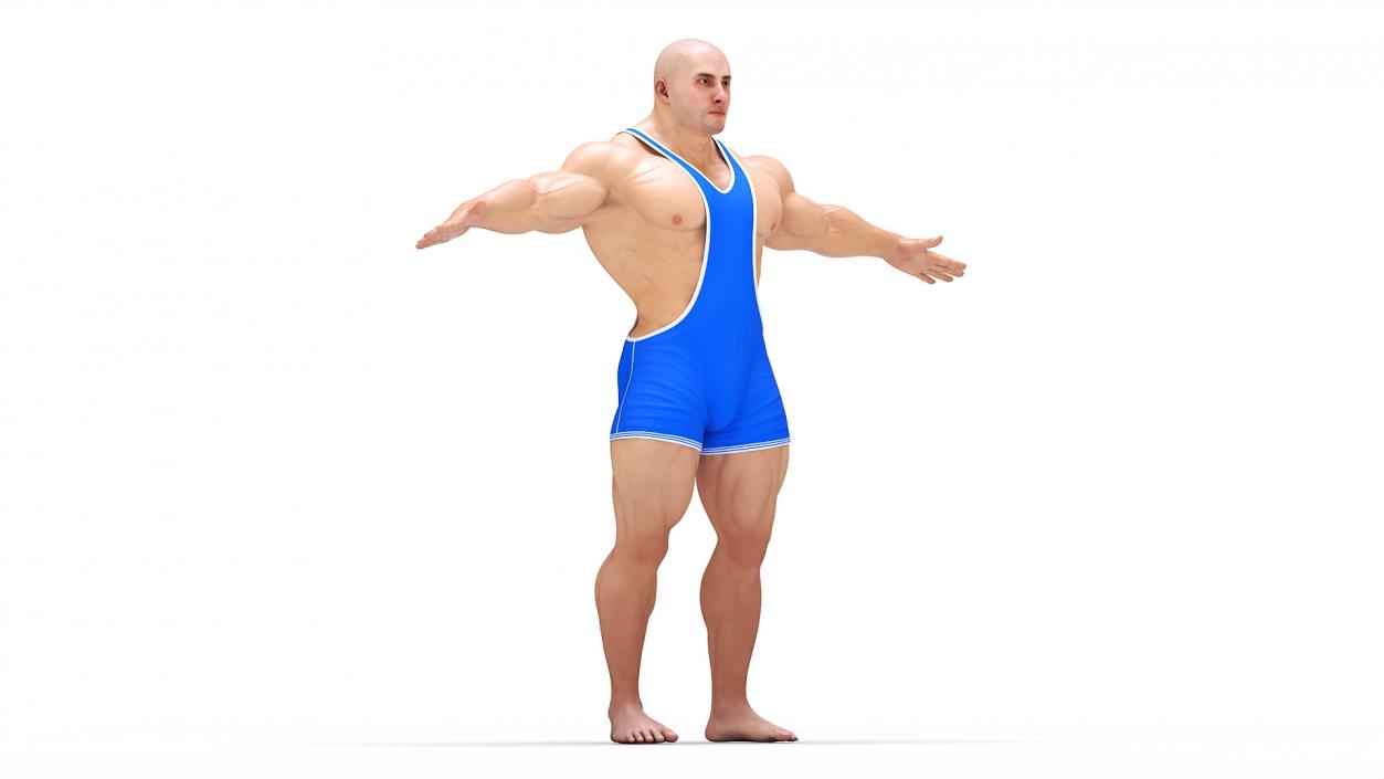 3D model Well Built Muscular Male in Blue Leotard