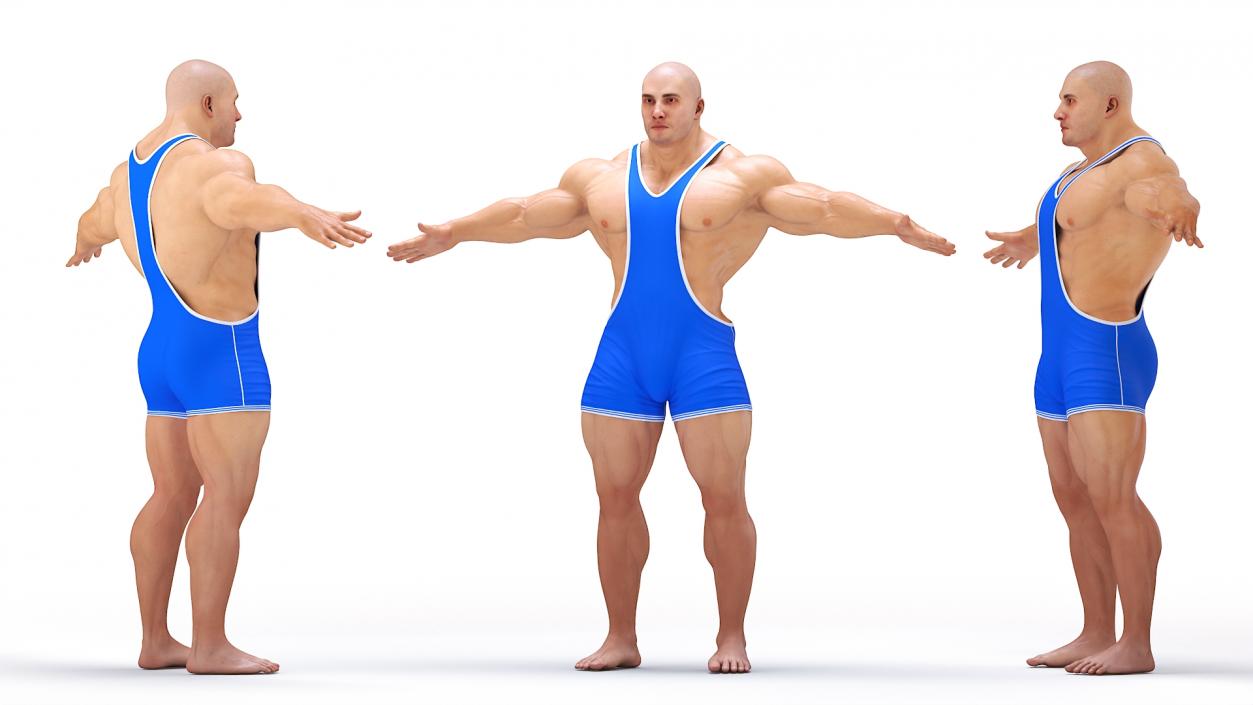 3D model Well Built Muscular Male in Blue Leotard