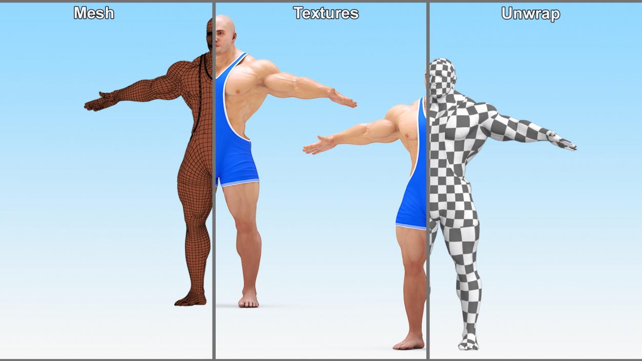 3D model Well Built Muscular Male in Blue Leotard