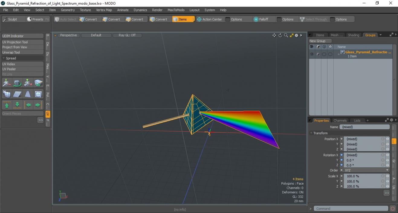 Glass Pyramid Refraction of Light Spectrum 3D