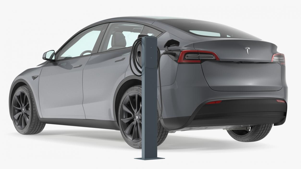 3D Tesla Model Y Charging with EV Charger Station