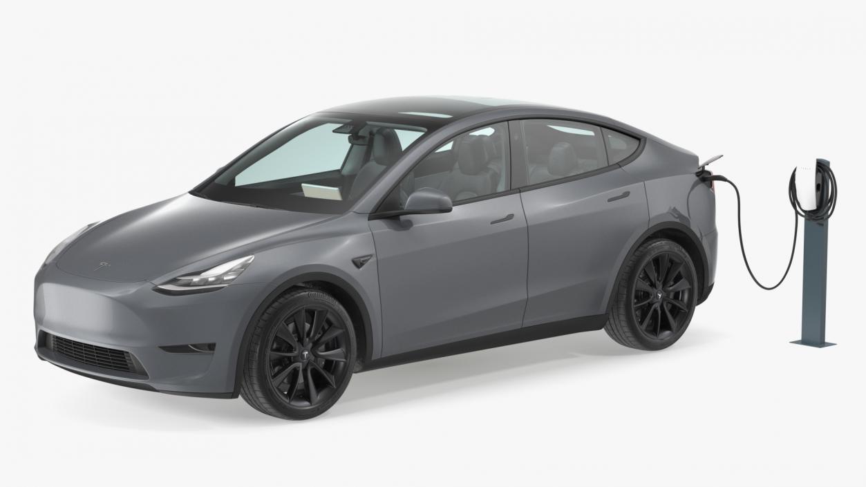 3D Tesla Model Y Charging with EV Charger Station