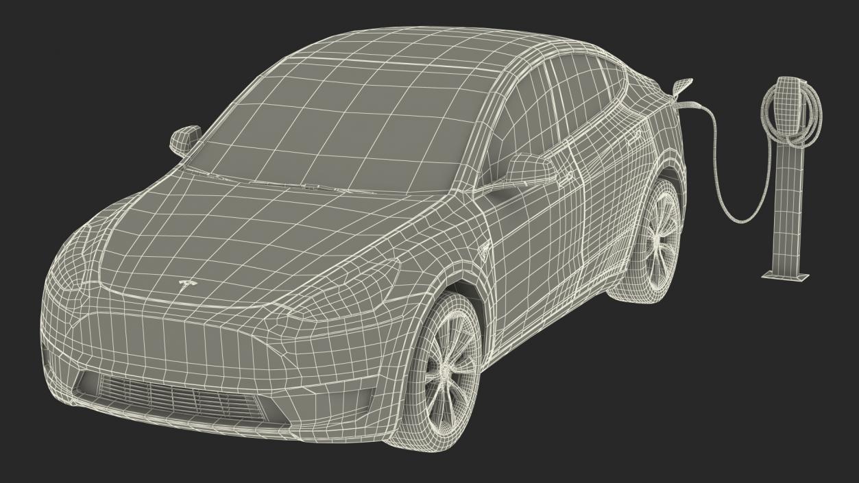 3D Tesla Model Y Charging with EV Charger Station