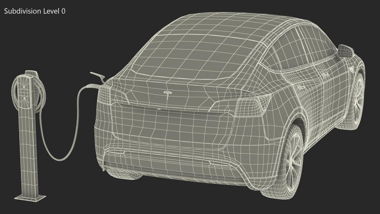 3D Tesla Model Y Charging with EV Charger Station