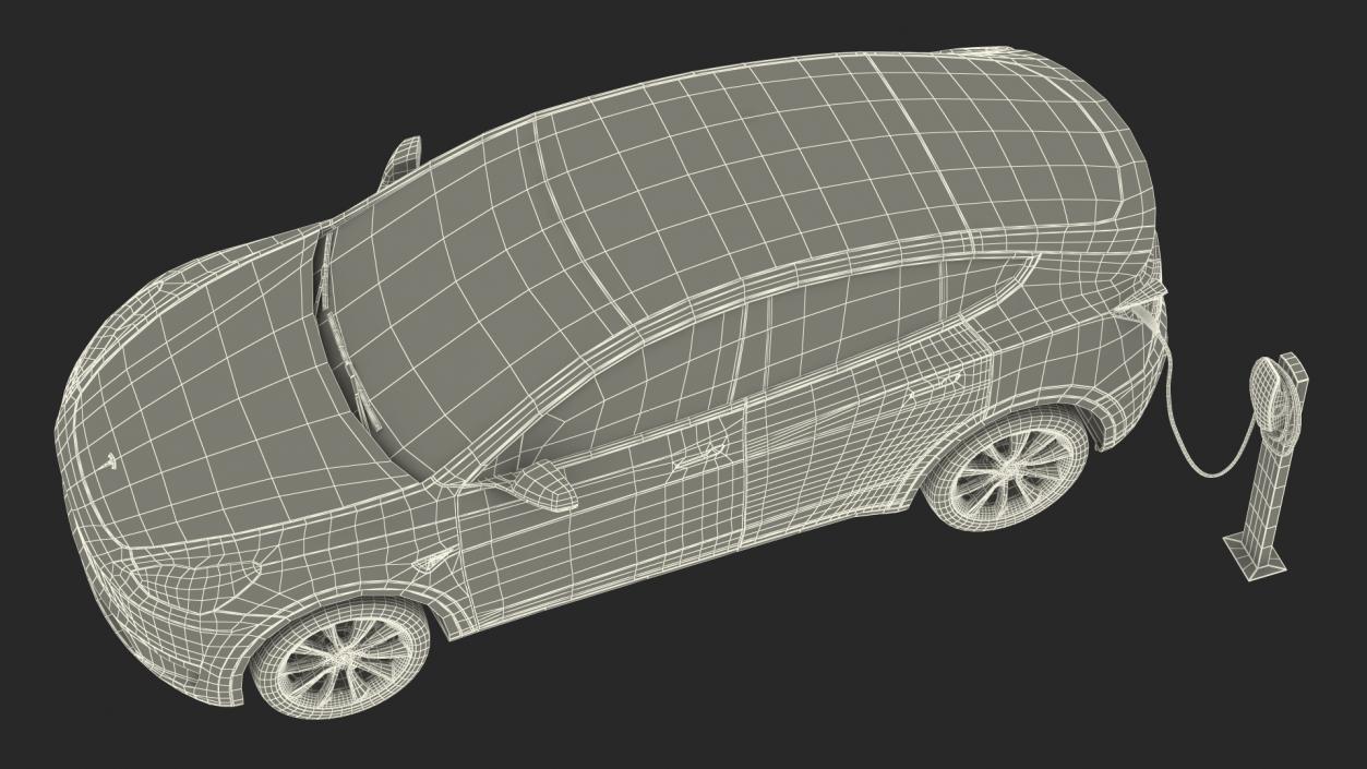 3D Tesla Model Y Charging with EV Charger Station