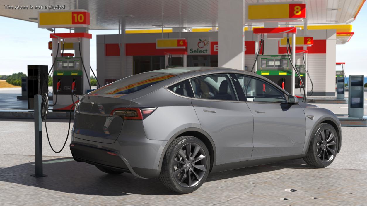 3D Tesla Model Y Charging with EV Charger Station