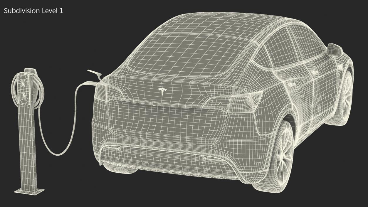 3D Tesla Model Y Charging with EV Charger Station