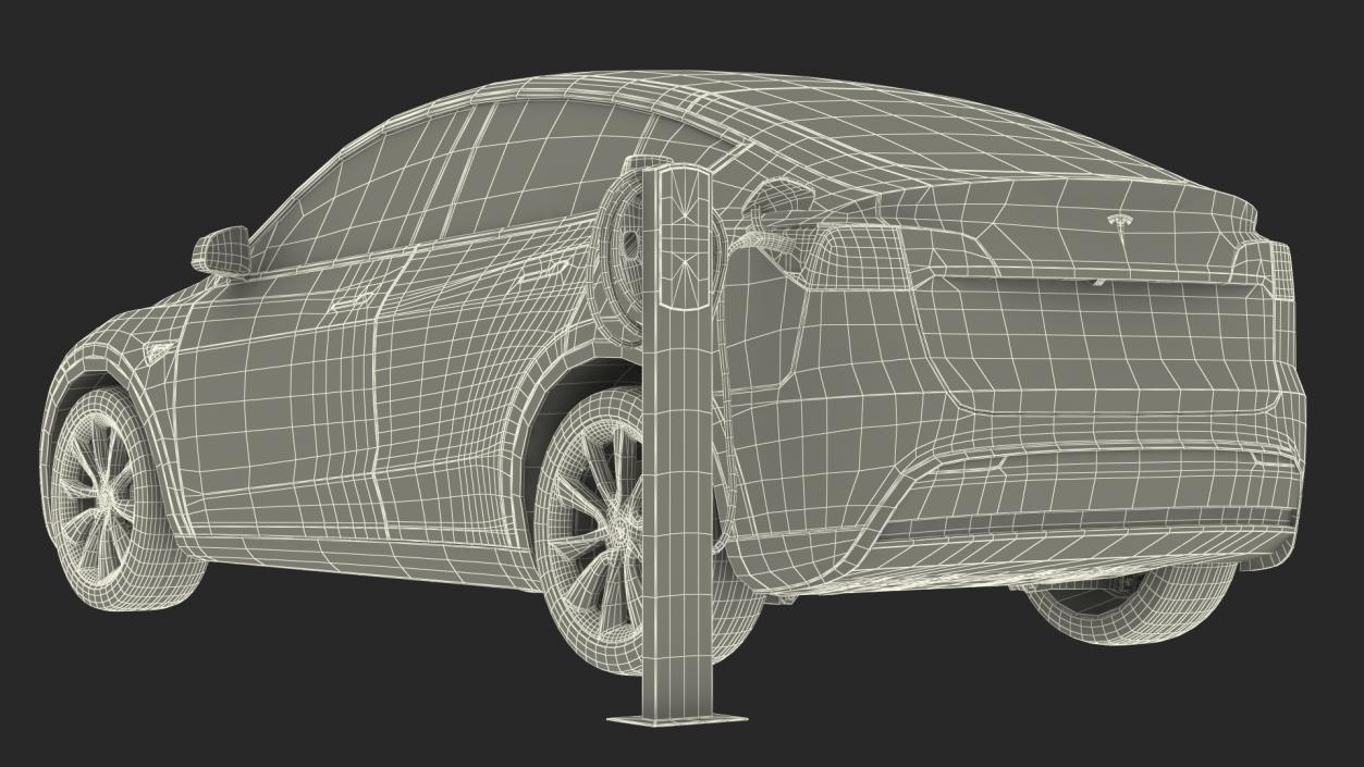 3D Tesla Model Y Charging with EV Charger Station