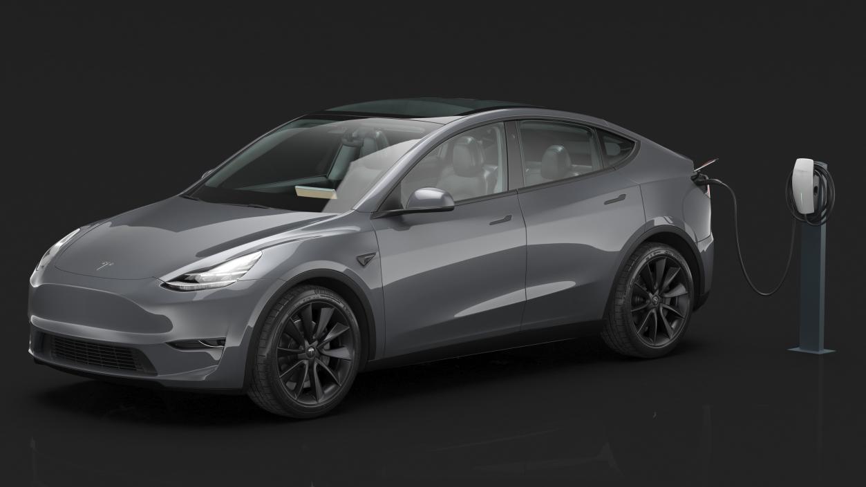 3D Tesla Model Y Charging with EV Charger Station