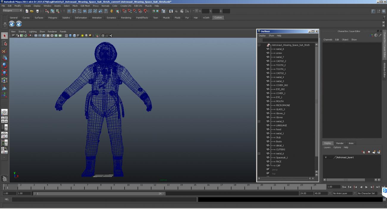 3D model Astronaut Wearing Space Suit Strizh