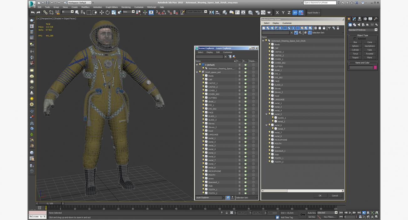 3D model Astronaut Wearing Space Suit Strizh