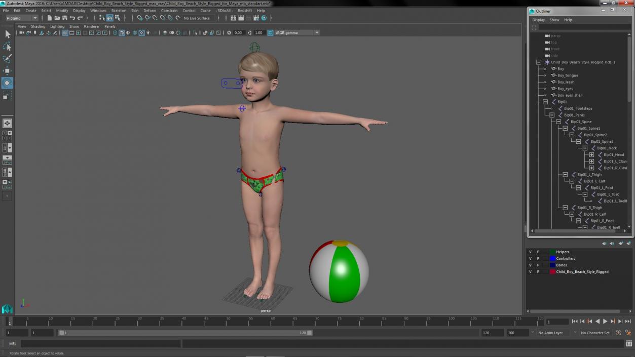 Child Boy Beach Style Rigged for Maya 3D