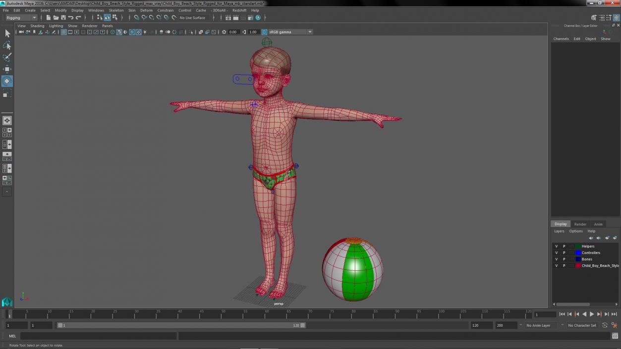 Child Boy Beach Style Rigged for Maya 3D