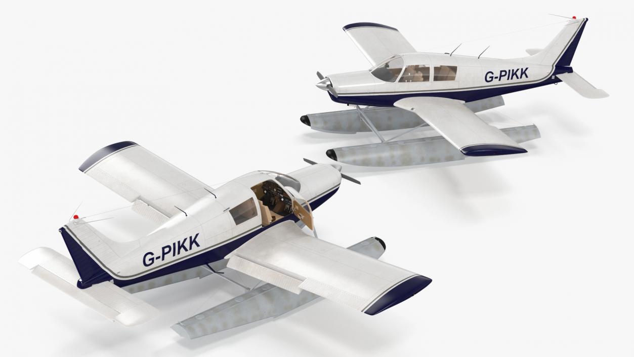 3D model Single Engine Seaplane Piper PA-28 Cherokee Rigged