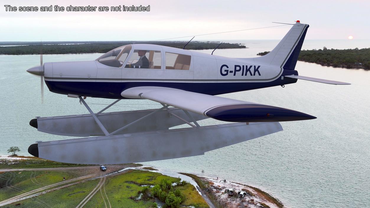 3D model Single Engine Seaplane Piper PA-28 Cherokee Rigged