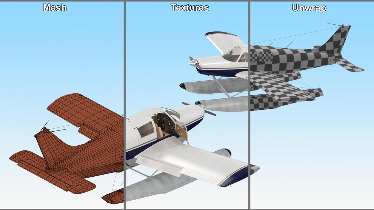 3D model Single Engine Seaplane Piper PA-28 Cherokee Rigged