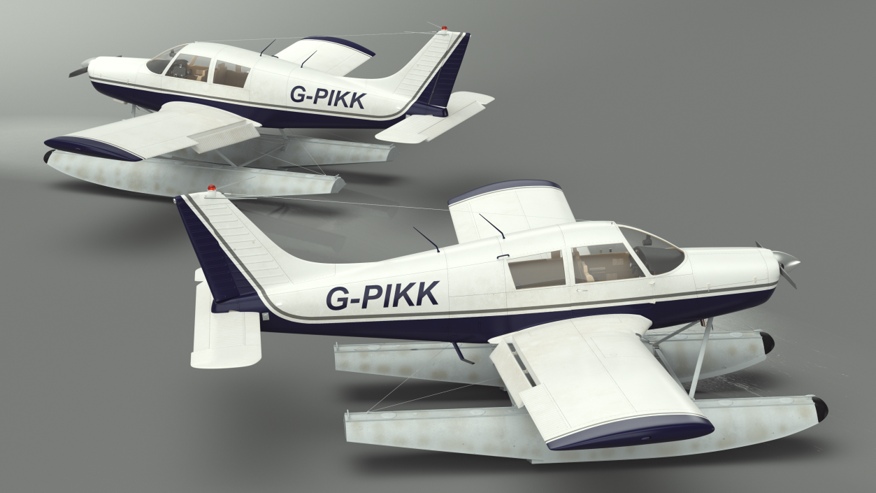 3D model Single Engine Seaplane Piper PA-28 Cherokee Rigged