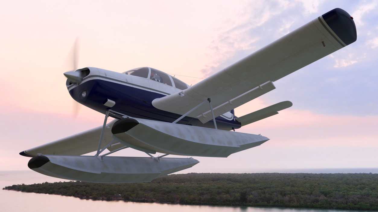 3D model Single Engine Seaplane Piper PA-28 Cherokee Rigged