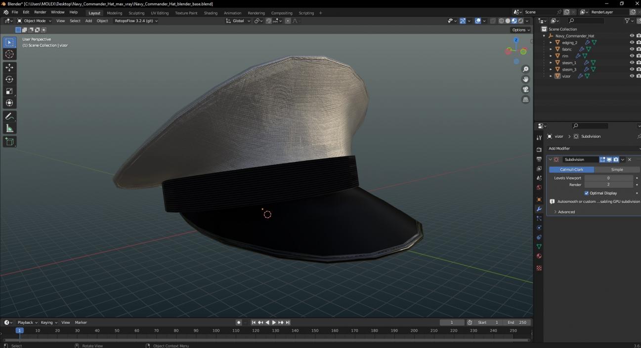 3D Navy Commander Hat model