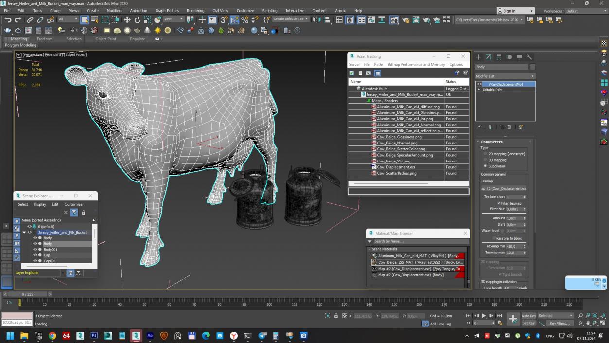 Jersey Heifer and Milk Bucket 3D model