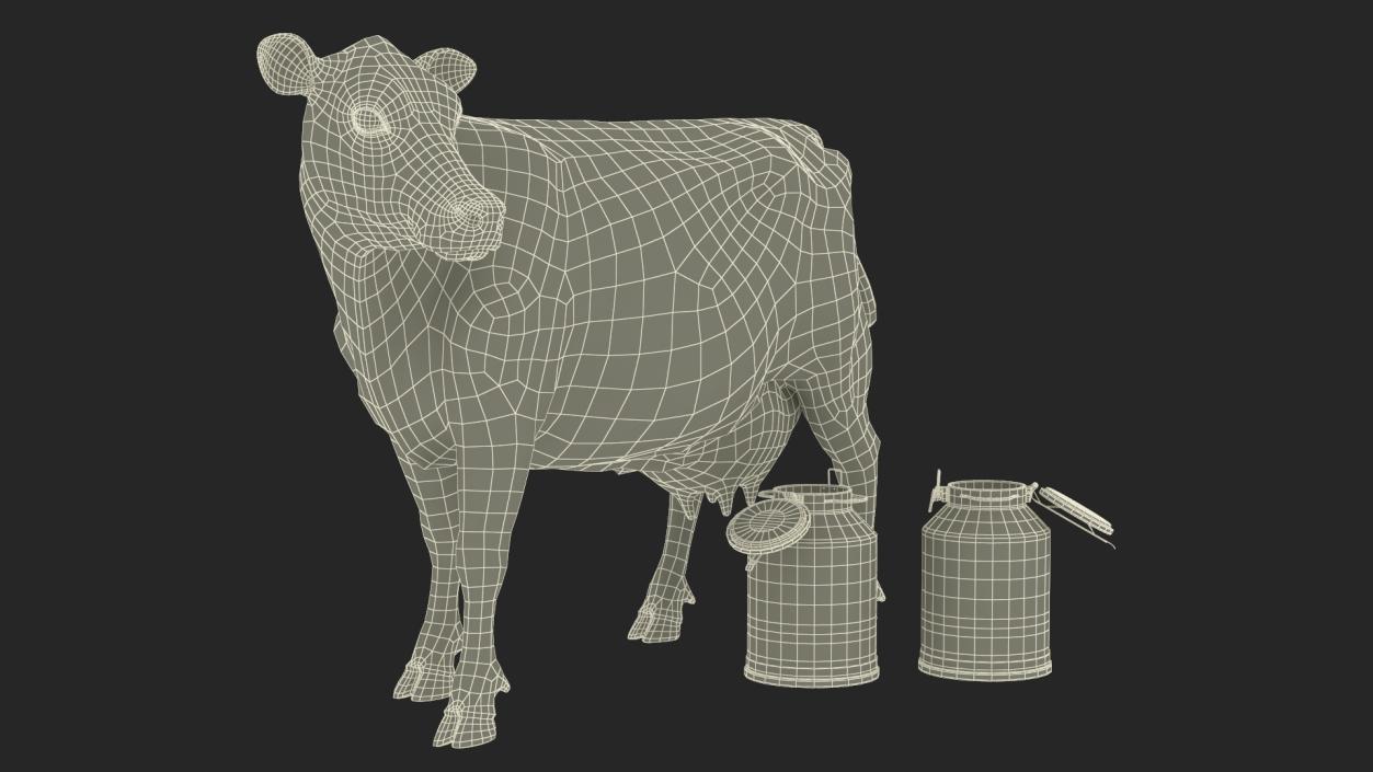 Jersey Heifer and Milk Bucket 3D model