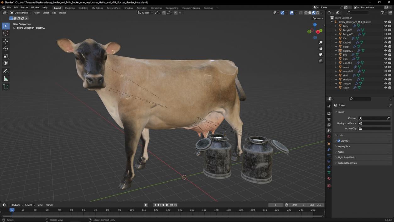 Jersey Heifer and Milk Bucket 3D model