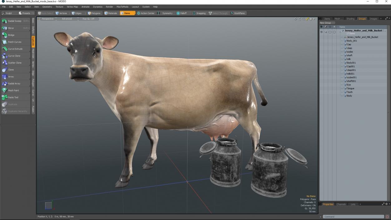 Jersey Heifer and Milk Bucket 3D model