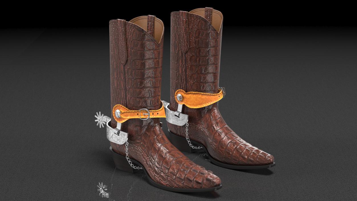 3D Crocodile Cowboy Boots with Spurs model