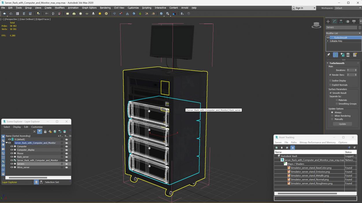 Server Rack with Computer and Monitor 3D