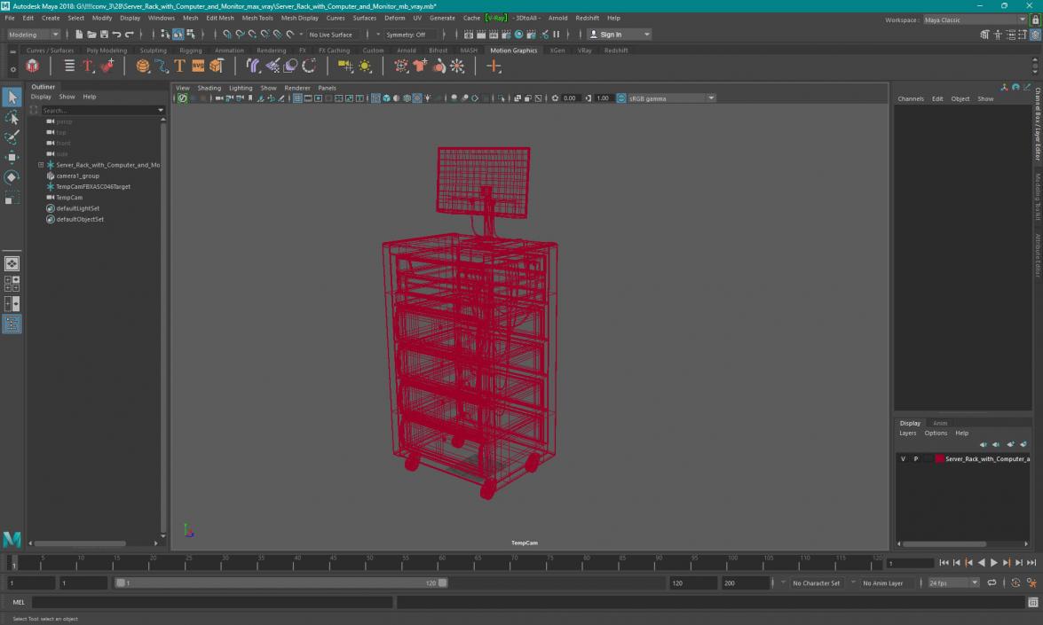 Server Rack with Computer and Monitor 3D