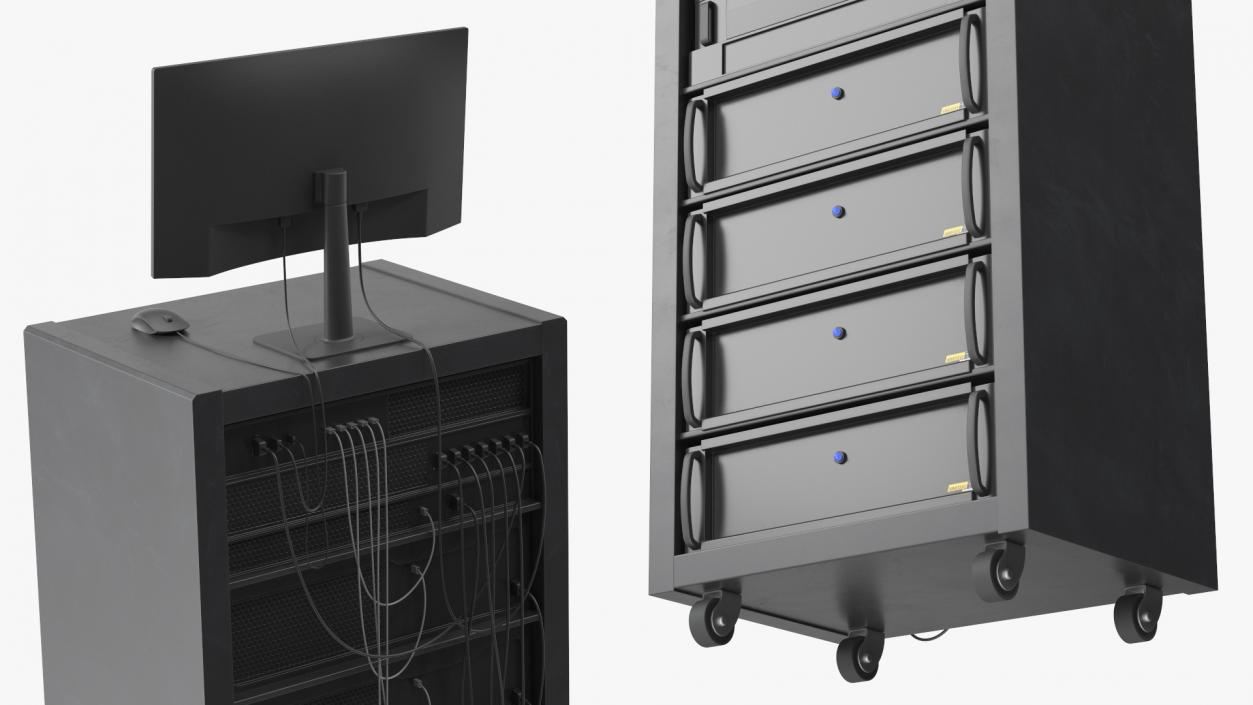 Server Rack with Computer and Monitor 3D