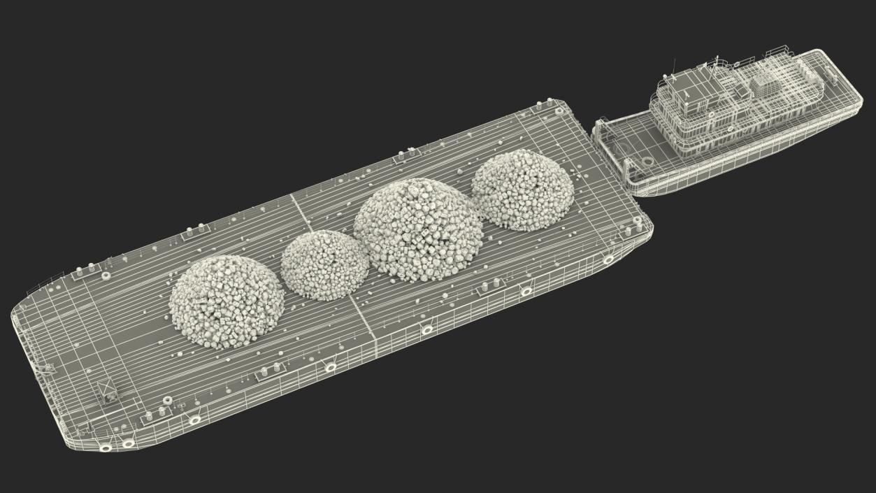 3D model Push Boat Ship with Pontoon Barge Loaded Coal